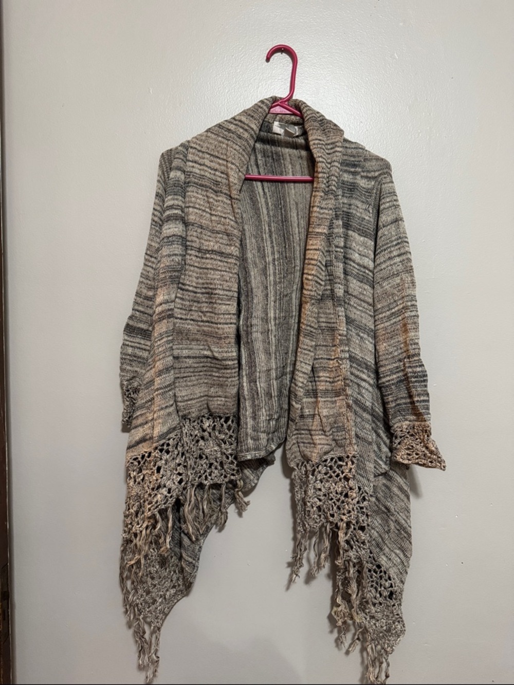 Forever 21 boho Striped Open Front Fringe Cardigan